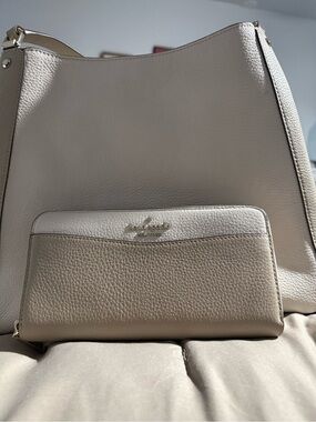 kate spade two-tone cream and taupe leather shoulder bag with matching wallet